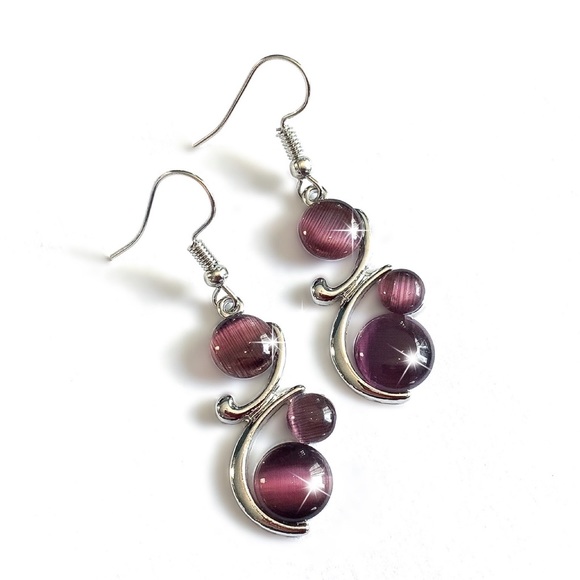 Jewelry - Antiqued Silver Boho Aubergine Gem Earrings